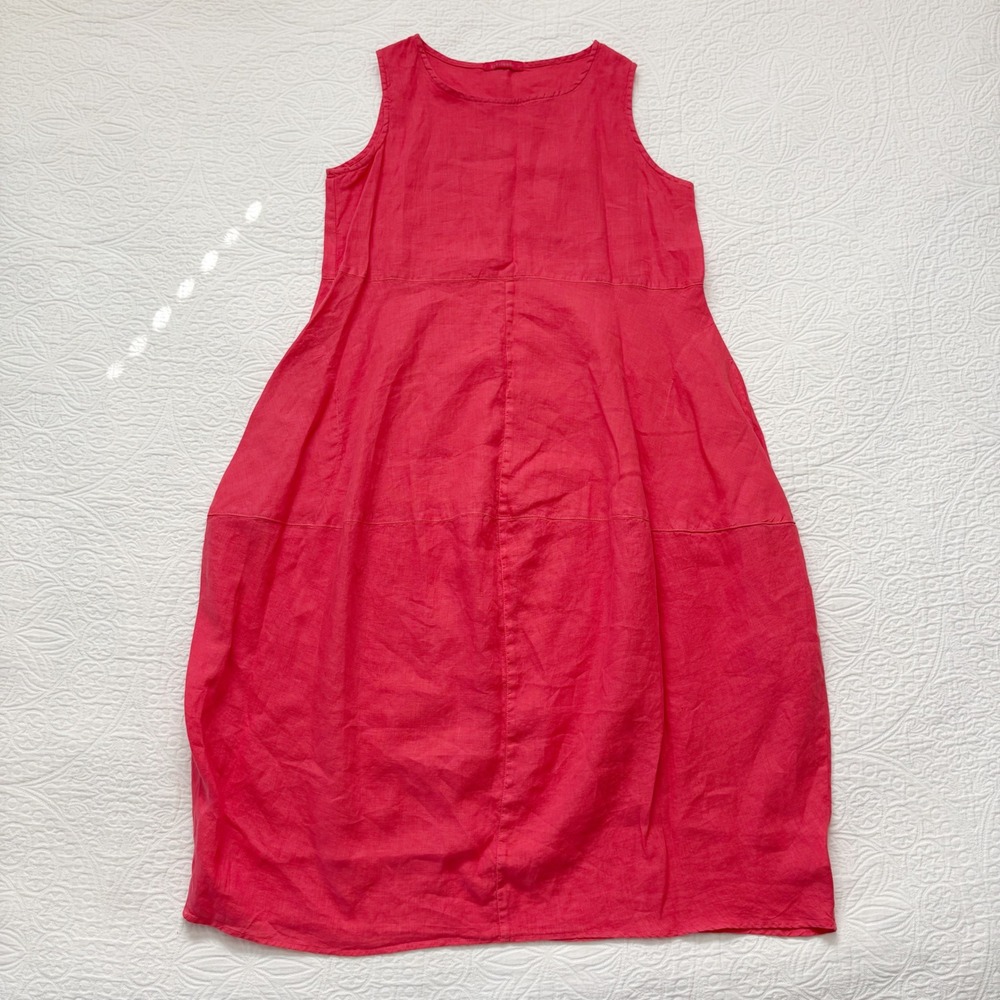 Cut Loose Linen Seamed Bubble Dress, Coral Sz L